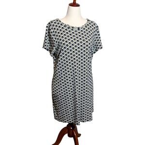 Ann Taylor Factory dress blue green white patterned knit short sleeve Sz 14